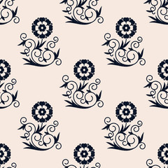 seamless vector floral hand drawn dark blue pattern. seamless template in swatch panel. design for textile, print, packaging