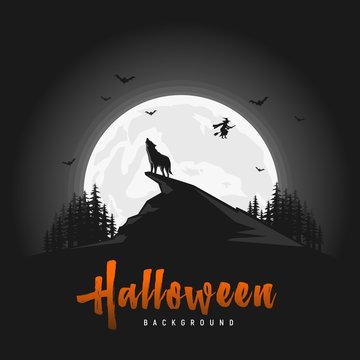 Creepy halloween background with wolves