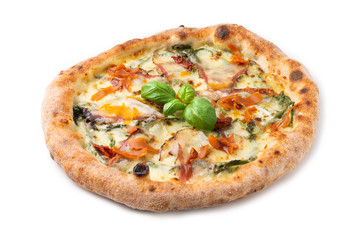 Pizza gourmet con asparagi, guanciale e bottarga