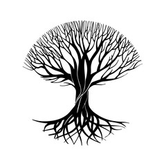 Tree silhouette circle symbol, sign, logo, emblem, icon. Hand drawn tree stylized, vector illustration.