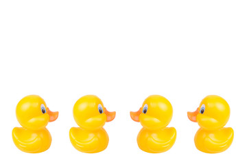Plastic yellow duck toy isolated on white background