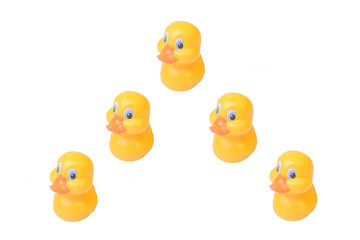 Plastic yellow duck toy isolated on white background