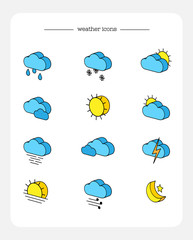 Set of isometric 3d icons of weather forecast, colored with outline