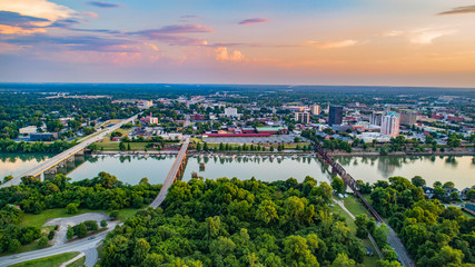 Augusta, Georgia, USA Downtown Skyline Aerial along the Savannah - obrazy, fototapety, plakaty