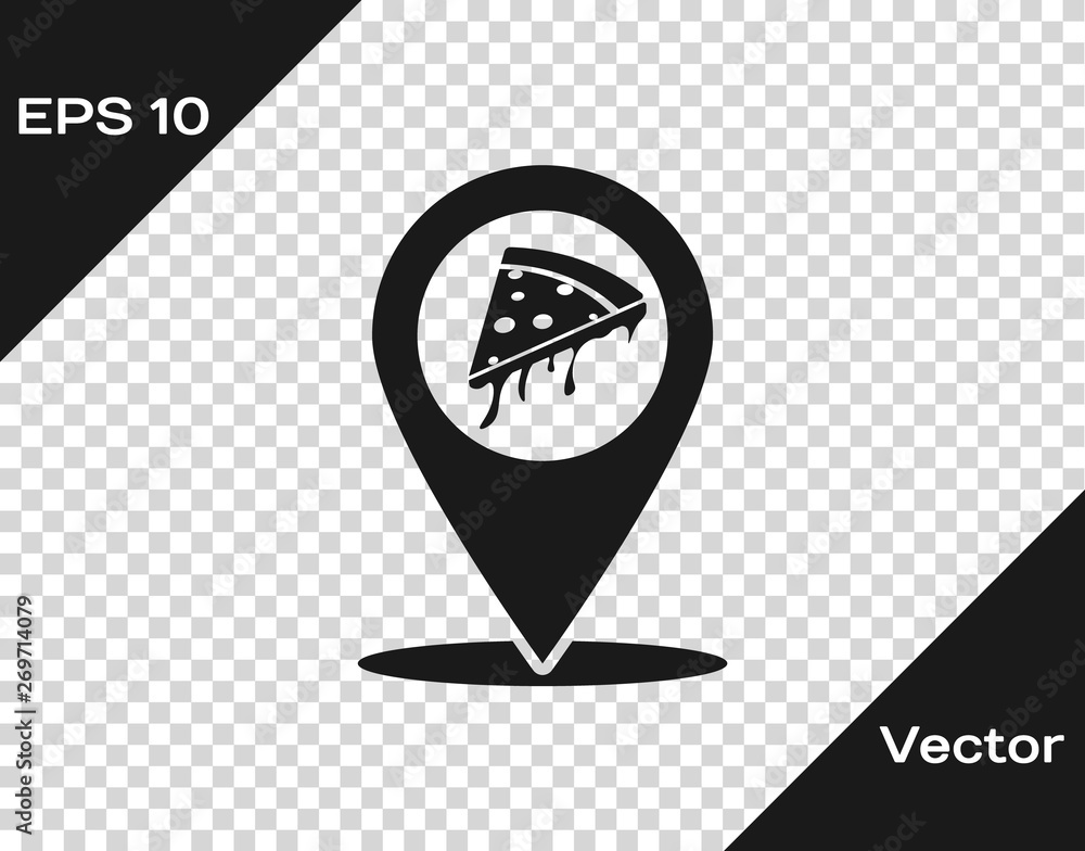 Aufkleber grey map pointer with fast food slice pizza icon isolated on transparent background. pizzeria locati