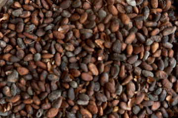 close-up cocoa beans are on the market of Indonesia, blurred image