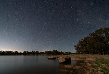 Night landscape with moonlight in the swamp of Valdesalor. Extremadura. Spain.