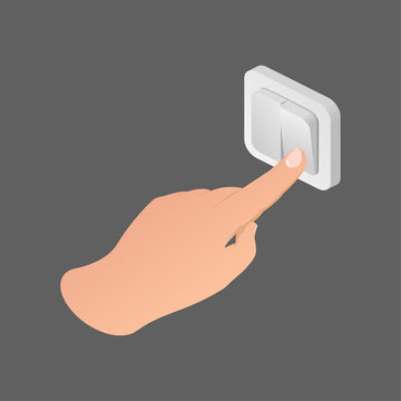 Hand Press On Double Switch Button Isometric