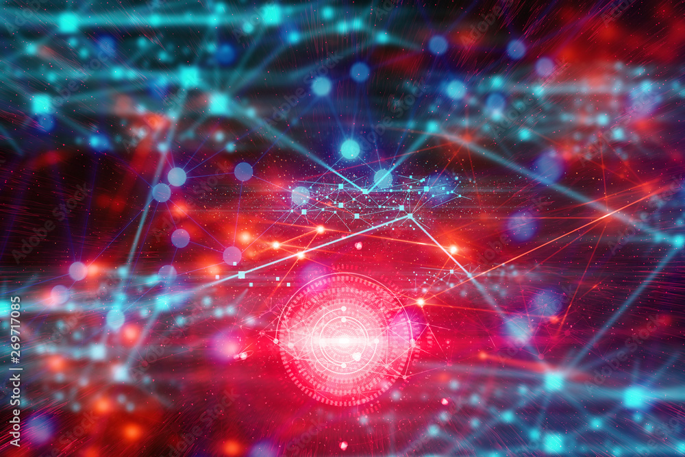 Poster ai technology, robotic analysis plexus, microchip processor, atom cell neuron brain science, futuris