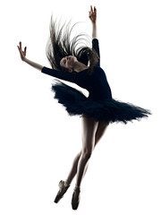 one young beautiful long hair caucasian woman ballerina ballet dancer dancing studio shot...