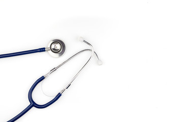 Blue stethoscope with shadow isolated on white background - Image