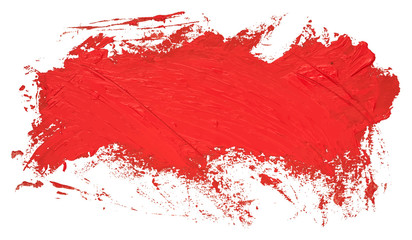 Red oil texture paint stain brush stroke, hand painted, isolated on white background. EPS10 vector illustration.