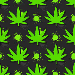 Marijuana leaves seamless pattern. Hand drawn illustration.