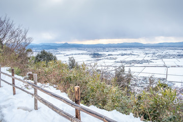 Fototapeta premium View of Hachiman mountain in Omihachiman city, Kyoto prefecture