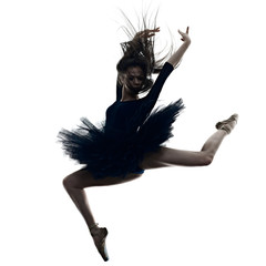 one young beautiful long hair caucasian woman ballerina ballet dancer dancing studio shot...