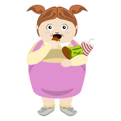 Fat girl eating a chocolate bar - Vector