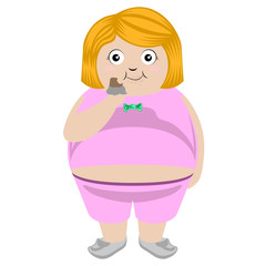 Fat girl eating a chocolate bar - Vector