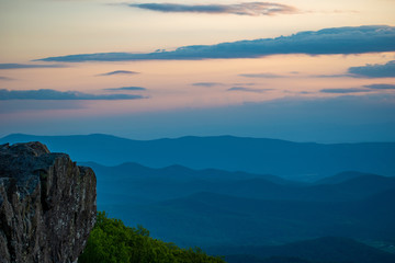 Rocky outcrop at dusk in the Appalachians