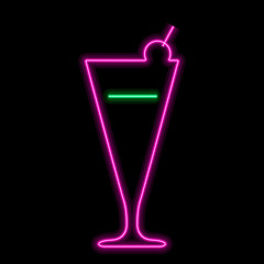 Neon cocktail icon on a black background - Vector