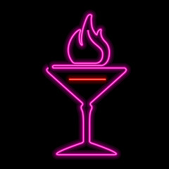 Neon cocktail icon on a black background - Vector