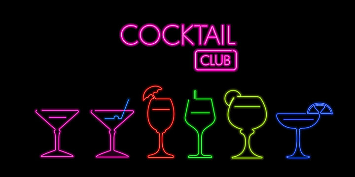 Neon poster of a cocktail party - Vector
