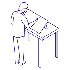 Designer works at the project in a studio and drawing an illustration