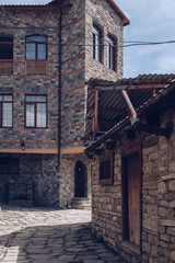 Fototapeta na wymiar close up view of stone houses of lahich