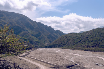 withered river bed in the mountains