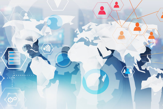 Diverse business team, global business infographic