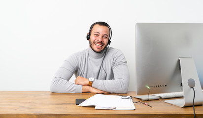Telemarketer Colombian man smiling