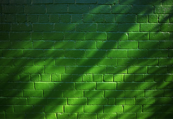 Horizontal green brick wall texture with shadows background hd
