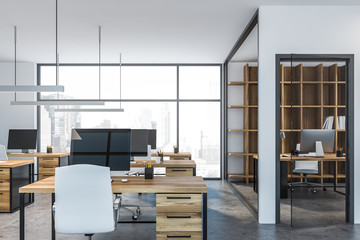 White open space and manager office interior