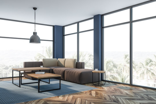 Panoramic Blue Living Room Interior