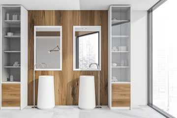 Panoramic bathroom interior with double sink