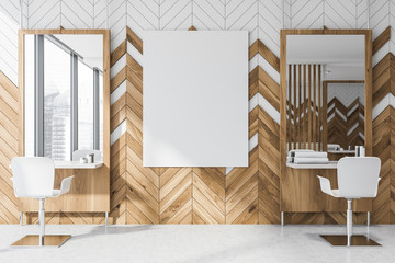 Barber shop interior with mock up poster