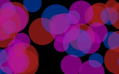 Multicolored translucent circles on a dark background. Red tones. 3D illustration