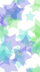 Multicolored translucent stars on a white background. Green tones. 3D illustration
