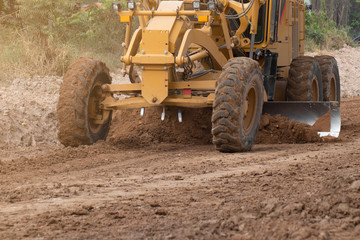 Motor grading work in road construction, road construction machinery