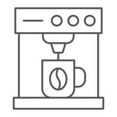 Coffee machine thin line icon, coffee and appliance, coffee maker sign, vector graphics, a linear pattern on a white background.