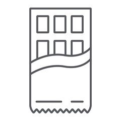 Chocolate thin line icon, food and sweet, wrapped chocolate sign, vector graphics, a linear pattern on a white background.