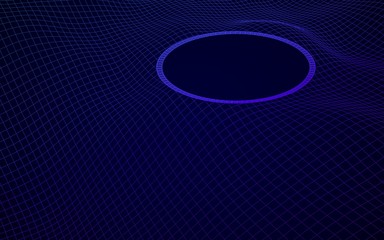 Abstract landscape on a blue background. Cyberspace grid. Mockup. hi tech network, technology. 3D illustration