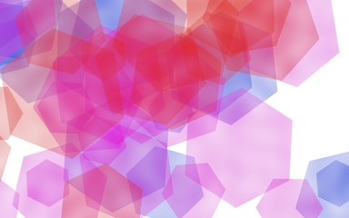 Multicolored translucent hexagons on white background. Red tones. 3D illustration