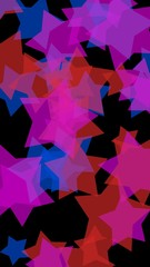 Multicolored translucent stars on a dark background. Vertical image orientation. 3D illustration