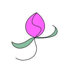 Pink peony bud flora flower concept. Hand drawn continuous line calligraphic summer vector logo. Botanical wrapping paper, textile, poster. Scandinavian spring floral design element in minimal style.