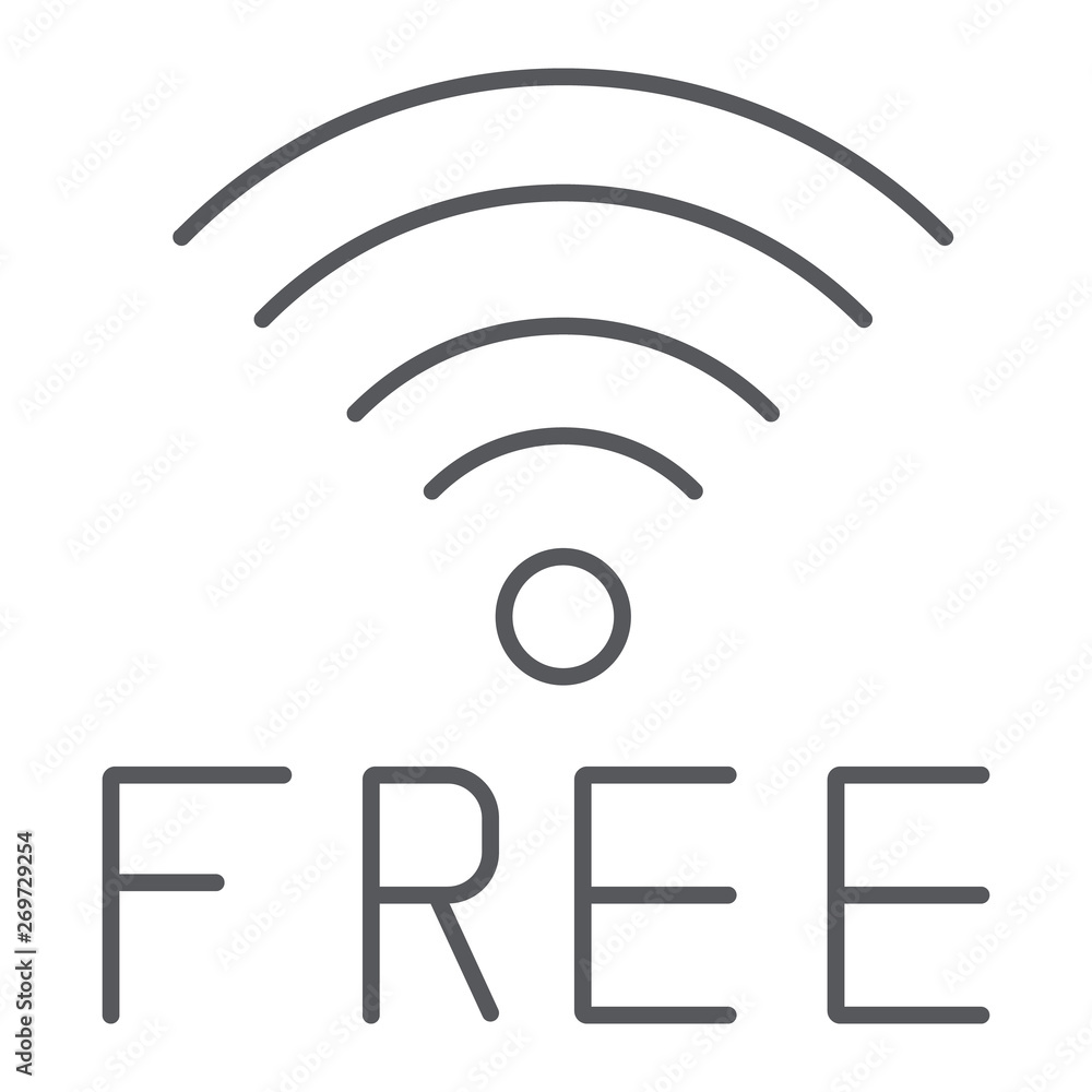 Poster free wifi thin line icon, signal and connection, wireless internet sign, vector graphics, a linear p
