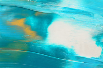 Abstract marbleized effect background. Blue, mint and white creative colors. Beautiful paint with the addition of gold