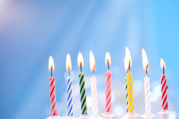 birthday candles on blue background