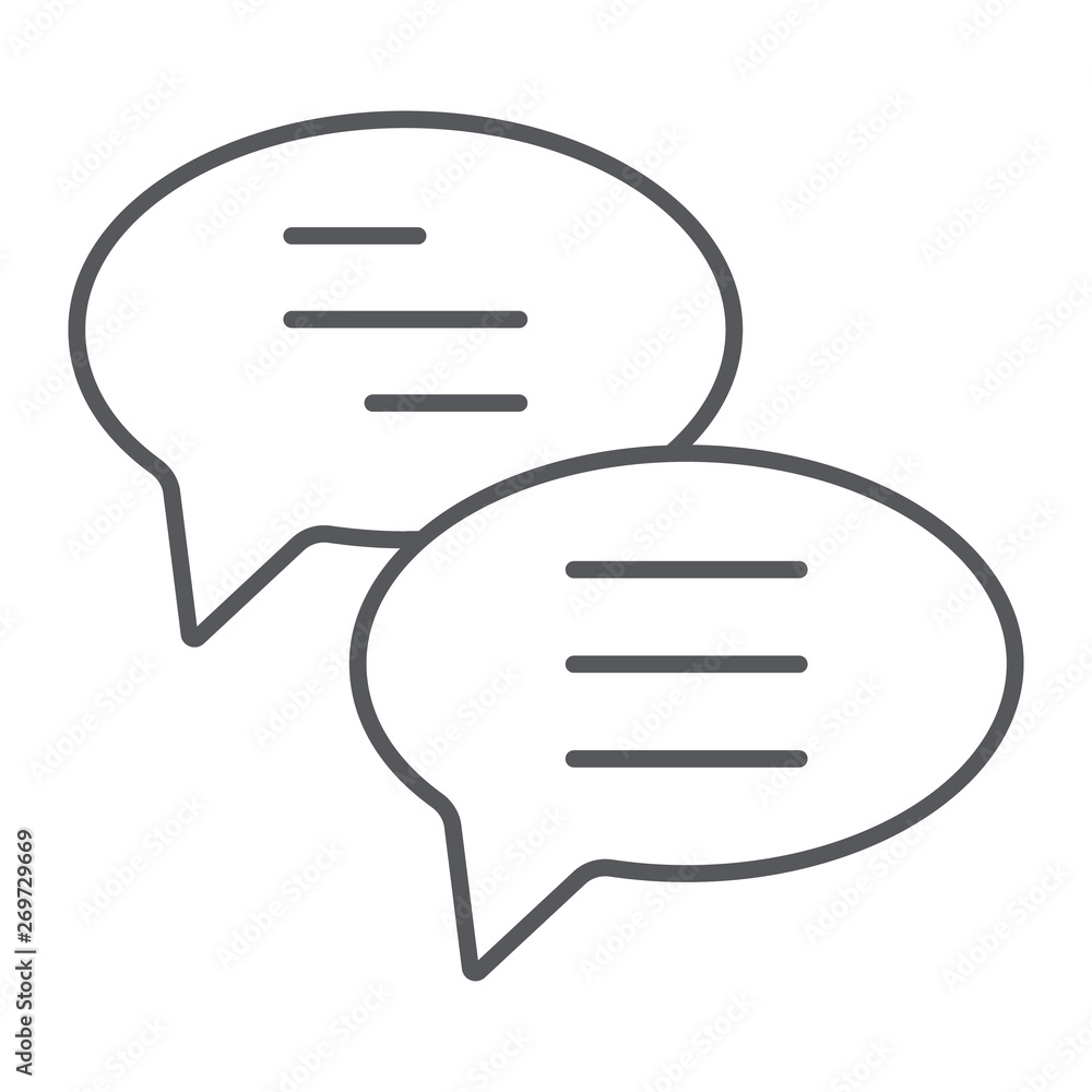 Poster chat thin line icon, message and communication, speech bubbles sign, vector graphics, a linear patte