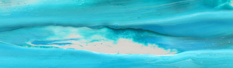 Abstract marbleized effect background. Blue, mint and white creative colors. Beautiful paint with the addition of gold. banner