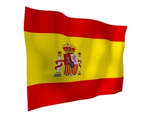 The flag of Spain. Official state symbol of the Kingdom of Spain. Concept: web, sports pages, language courses, travelling, design elements. 3d illustration